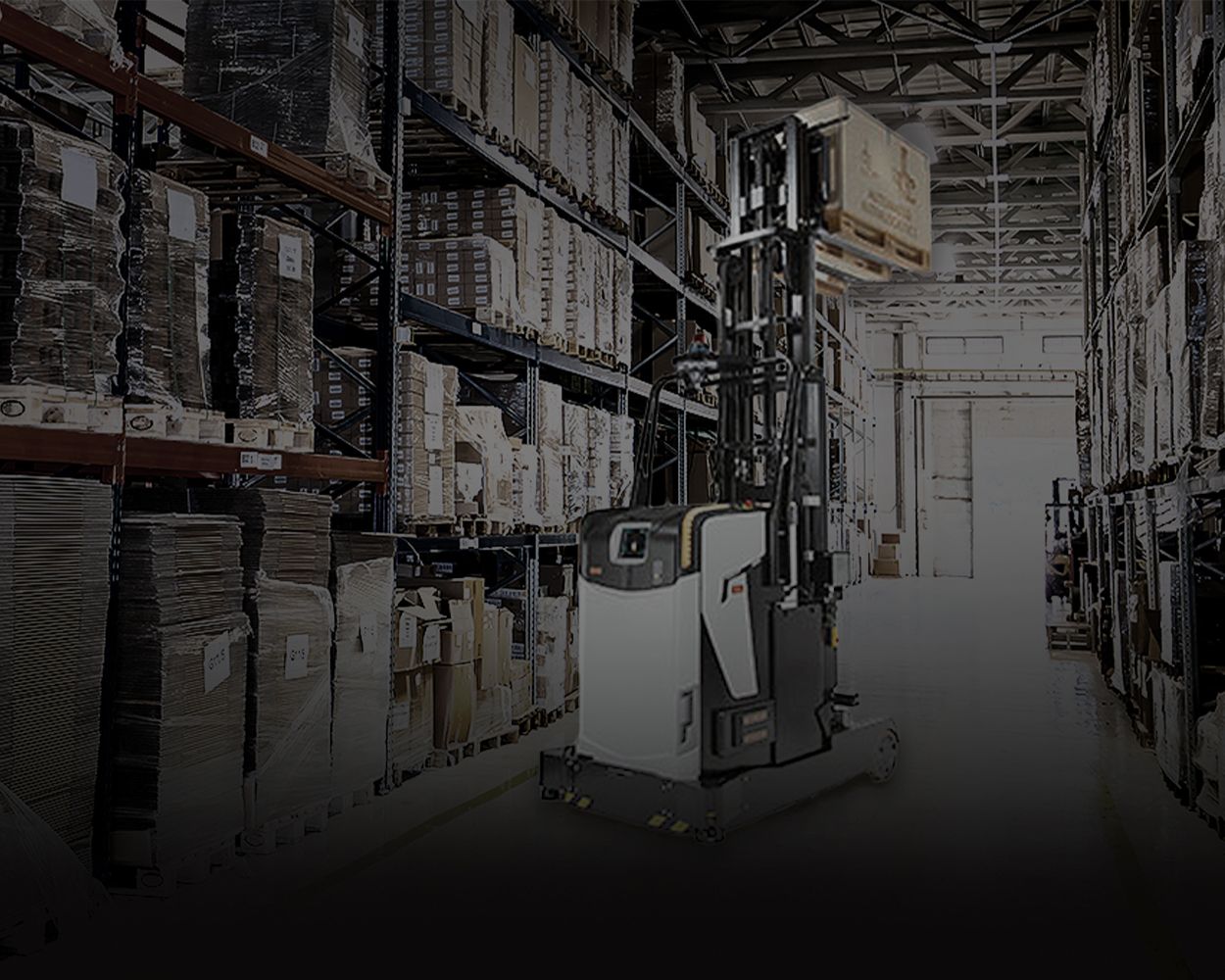 Rocla automated reach truck AGV in warehouse